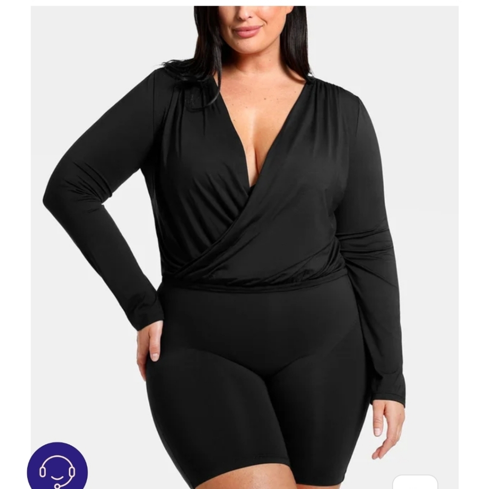 Black V-Neck Overlapping Top Shapellx Nwt